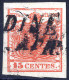 O 1854, "Pieghe Di Carta", 15 Cent. Rosso Carminio Scuro, Usato, Cert. Sottoriva (Sass. 3h) - Lombardo-Venetien
