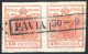 Piece 1850, 15 Cent. Rosa Carmino (carta A Mano), Coppia Annullata PAVIA 30-9, Cert. Goller, ANK 3X, / Sass. 5 - Lombardo-Vénétie