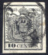 O 1854, 10 Cent. Nero, Carta A Macchina, Carta Spessa 0,12mm, Cert. Goller (Sass. 19) - Lombardo-Vénétie