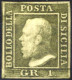 * 1859, 1 Gr. Verde Oliva III Tavola Carta Di Palermo, Leggera Linguella, Firmato Gazzi, AD, E Chaiavarello, Sass. 5 - Sicily