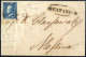 Cover 1859, Lettera Da Catania Il 14.1 Per Messina Affrancata Con 2 Gr. Azzurro Vivo I Tavola Carta Di Napoli Pos. 100,  - Sicily