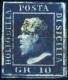 O 1859, 10 Gr. Azzurro Cupo, Usato, Firmato ED E AD, Cert. Raybaudi, Sass. 12 / 900,- - Sicile