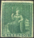 * 1852/58, Sitzende Britannia Ohne Wertangabe, ½ P Dunkelgrün Auf Bläulichem Papier, Ungezähnt Ohne Wz., Ungebraucht, SG - Barbados (...-1966)