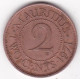 Ile Maurice , 2 Cents 1971 , Elizabeth II , En Bronze , KM# 32 - Maurice