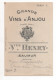Tarif"GRANDS VINS D'ANJOU"VEUVE HENRY"Saumur"grands Vins STELLA"vins Mousseux"vins Blancs"vignes"viticulteur"vignoble" - Alcools