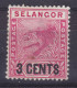 Selangor 1894 Mi. 14, 3c./5c. Tiger Panthera Tigris Overprinted 3 CENTS, MNG(*) (2 Scans) - Selangor