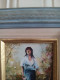 Delcampe - Robert CACHARD ( XXème) "Femme Au Bouquet" Portrait Miniature Huile Sur Carton - Huiles