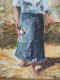 Delcampe - Robert CACHARD ( XXème) "Femme Au Bouquet" Portrait Miniature Huile Sur Carton - Oils