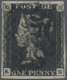 Great Britain: 1840, 1d. Black, Plate 8, Lettered "E-B", Printed On Thin Paper, - Oblitérés