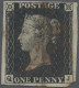 Great Britain: 1840/1841, Inverted Watermark, Four Used Stamps: 1d. Black, Plate - Gebruikt