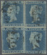 Great Britain: 1841, 2d. Blue "white Line", Plate 4, Block Of Four On Slightly L - Used Stamps