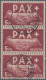 Schweiz: 1945 PAX 5 Fr. Im Senkrechten 3er-Streifen, Sauber Gestempelt "CHAUX-DE - Oblitérés