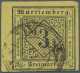 Württemberg - Marken Und Briefe: 1851, 3 Kr. Schwarz Auf Hellgelb, Seidenpapier, - Autres & Non Classés