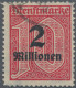 Deutsches Reich - Dienstmarken: 1923, 2 Mio. Auf 10 Pfg. Lilarot, Wasserzeichen - Dienstmarken