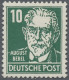 DDR: 1953, Persönlichkeiten: Bebel 10 (Pf) (dunke)bläulichgrün, Auf Gestrichenem - Unused Stamps