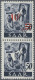 Saarland (1947/56): 1947, 10 Fr Auf 50 Pfg, Senkrechtes Paar, Obere Marke Mir Au - Ungebraucht