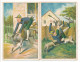 Lot De 2 Anciens Chromos Jockey Âne Cheval Hippisme Course Hippiques Humour Magasin Gaudicheau Saumur - Autres & Non Classés