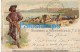 222882 URUGUAY MONTEVIDEO ART ARTE COSTUMES GAUCHO & FISHERMAN SPOTTED YEAR 1901 CIRCULATED TO ARGENTINA POSTAL POSTCARD - Uruguay