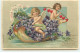 N°22130 - Carte Gaufrée - Ange Et Cupidon Dans Une Barque Remplie De Violettes - Valentinstag