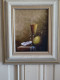 Delcampe - Robert CACHARD (XXème)  "Nature Morte Aux Verres Citron Et Huître" Miniature Huile Sur Carton 1996 - Oelbilder