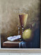 Delcampe - Robert CACHARD (XXème)  "Nature Morte Aux Verres Citron Et Huître" Miniature Huile Sur Carton 1996 - Oelbilder