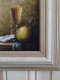 Delcampe - Robert CACHARD (XXème)  "Nature Morte Aux Verres Citron Et Huître" Miniature Huile Sur Carton 1996 - Oelbilder