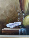 Delcampe - Robert CACHARD (XXème)  "Nature Morte Aux Verres Citron Et Huître" Miniature Huile Sur Carton 1996 - Oelbilder