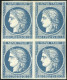 ** 8b -- 20c. Bleu S/azuré Foncé Dit "Astruc". Bloc De 4. Paire Supérieure *. Grande Fraîcheur. SUP. - 1849-1850 Cérès