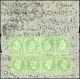 Obl. 20 -- Bande De 4 Du 5c. Vert X 2 Obl. GC 5089 En Bleu S/lettre Frappée Du CàD De JAFFA En Bleu Du 10 Février 1872 D - 1862 Napoleon III