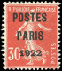 (*) 32 -- 30c. Rouge. Surcharge "POSTES PARIS 1922". TB. - Autres & Non Classés