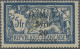 Syria: 1920, O.M.F. Surcharge, Gideon Printing "thin Letters", 20pi. On 5fr. Blu - Siria