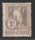 INDOCHINE - Timbres Taxe - N°15 * (1908) Dragon D'Angkor : 1fr Gris - Timbres-taxe