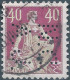 Svizzera-Switzerland-Schweiz-Suisse,HELVETIA,1908 Helvetia With The Sword - 40(C)violet (PERFIN) - Gezähnt (perforiert)