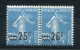 26149 FRANCE N°217e**(Yvert)  25c. S. 30c. Bleu Semeuse : Boucle Du 5 Fermé Tenant à Normal  1926 TB      - Neufs