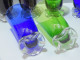 Delcampe - -6 GRANDS VERRES 3 COULEURS DIFFERENTES BLEU MAUVE VERT VERRE Pieds Volantés   E - Glass & Crystal