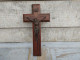 Ancienne Croix Crucifix Christ Métal Patine Bronze Bois Palissandre - Religiöse Kunst