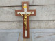 Ancien Croix Crucifix INRI Christ Bois Marqueterie - Arte Religioso