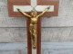 Ancien Croix Crucifix INRI Christ Bois Marqueterie - Arte Religioso