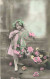 FANTAISIES - Jeune Fille - Fleurs - Robe - Portrait - Carte Postale Ancienne - Bebes