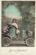 FANTAISIES - Jeune Fille - Carrosse - Fleurs - Chapeau Atypique - Bons Souhaits - Carte Postale Ancienne - Babies