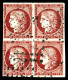 O N°6, 1f Carmin, Bloc De Quatre, Frais. TTB. R.R. (signé Brun/Certificats)  Qualité: Oblitéré  Cote: 17500 Euros - 1849-1850 Ceres