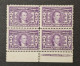 1904 United States 3c Violet Lower Side Block Of 4 LH/VF Small Part OG SC#325 - Unused Stamps