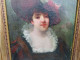 Tableau Portrait Feminin Au Chapeau Ca1900 Signé D'Abancour - Olieverf