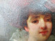 Delcampe - Tableau Portrait Feminin Au Chapeau Ca1900 Signé D'Abancour - Oelbilder