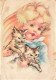 ANIMAUX & FAUNE - Chats - Fille - Dessin - Carte Postale Ancienne - Katten