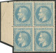 * No 29B, Bleu, Bloc De Quatre Bdf (un Ex **), Pli Sur Deux Ex Mais TB - 1863-1870 Napoleon III Gelauwerd