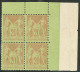 ** No 96, Brique Sur Vert, Bloc De Quatre Cdf, Très Frais. - TB - 1876-1878 Sage (Type I)