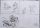 Lot 5 Dessins Anciens Au Crayon Daté 1866 Signés Fred. Posth Maisons Nature Arbres - Dibujos