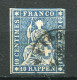 26199 Suisse N°27b° 10 R. Bleu Helvetia (Fil De Soie Vert)  1854-62 B/TB - Usati