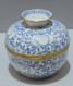 -ANCIEN POT COUVERT CERAMIQUE ASIATIQUE Craquelée BLANC/BLEU Bords Laiton    E - Other & Unclassified